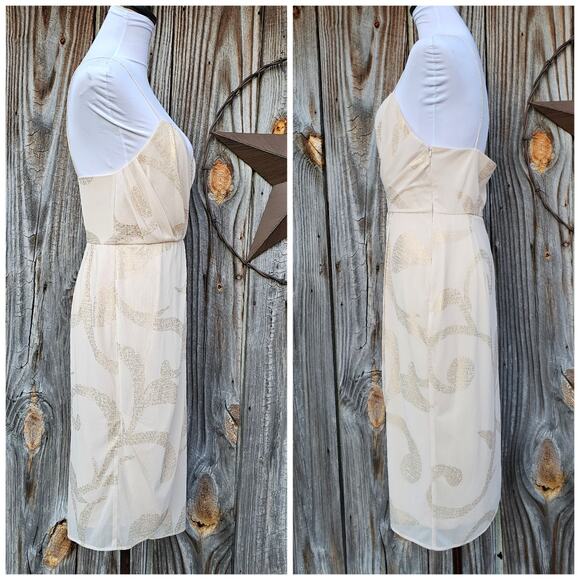 Draped Wrap Dress Free People Size 12 Cream Gold Mesh Sweetheart Sleeveless - Picture 3 of 10